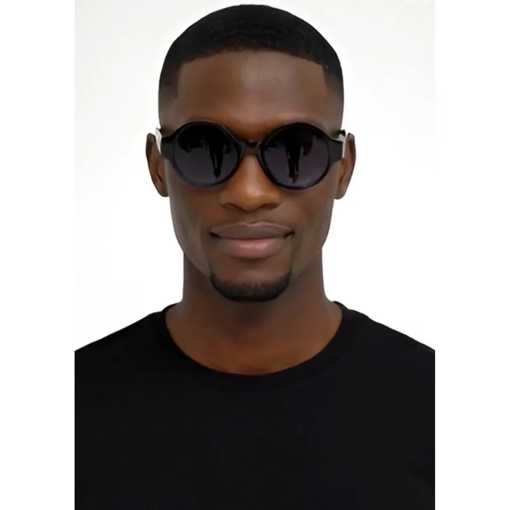 Round Men Sunglasses Black Frame Lens Fashion Retro 80's 90's Style Hip Hop 2026